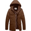 WenVen Men’s Winter Thickened Military Parka Jacket Warm Coat | Cotton Utility Outerwear with Removable Hood(Coffee)
