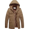 WenVen Men’s Winter Thickened Military Parka Jacket Warm Coat | Cotton Utility Outerwear with Removable Hood(Khaki)