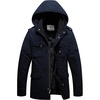 WenVen Men’s Winter Thickened Military Parka Jacket Warm Coat | Cotton Utility Outerwear with Removable Hood(Navy)