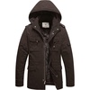 WenVen Men’s Winter Thickened Military Parka Jacket Warm Coat | Cotton Utility Outerwear with Removable Hood(Tobacco)