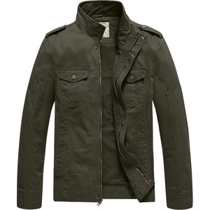 WenVen Men’s Casual Washed Cotton Military Jacket | Spring Fall Stand Collar Workwear Canvas Coat(Army Green)