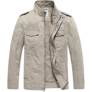 WenVen Men’s Casual Washed Cotton Military Jacket | Spring Fall Stand Collar Workwear Canvas Coat(Desert Sand)