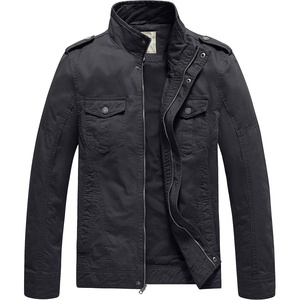 WenVen Men’s Casual Washed Cotton Military Jacket | Spring Fall Stand Collar Workwear Canvas Coat(Grey)