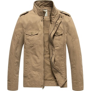 WenVen Men’s Casual Washed Cotton Military Jacket | Spring Fall Stand Collar Workwear Canvas Coat(Khaki Brown)
