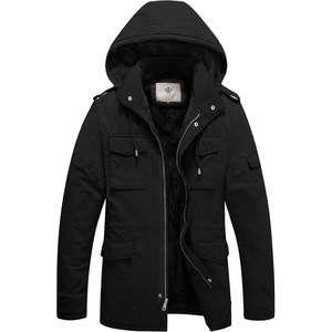 WenVen Men’s Winter Thickened Military Parka Jacket Warm Coat | Cotton Utility Outerwear with Removable Hood(Black)