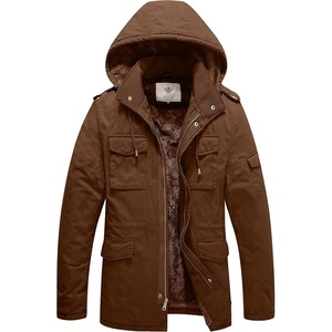WenVen Men’s Winter Thickened Military Parka Jacket Warm Coat | Cotton Utility Outerwear with Removable Hood(Coffee)