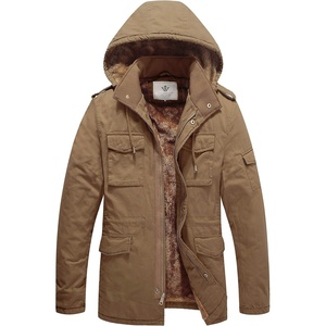 WenVen Men’s Winter Thickened Military Parka Jacket Warm Coat | Cotton Utility Outerwear with Removable Hood(Khaki)