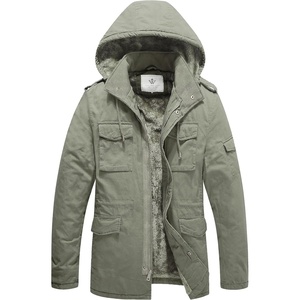 WenVen Men’s Winter Thickened Military Parka Jacket Warm Coat | Cotton Utility Outerwear with Removable Hood(Light Olive)