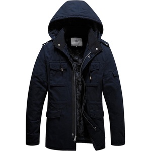 WenVen Men’s Winter Thickened Military Parka Jacket Warm Coat | Cotton Utility Outerwear with Removable Hood(Navy)