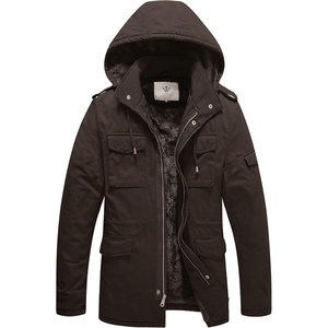 WenVen Men’s Winter Thickened Military Parka Jacket Warm Coat | Cotton Utility Outerwear with Removable Hood(Tobacco)