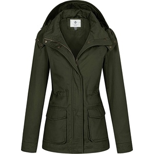WenVen Women’s Lightweight Cotton Military Hooded Utility Jacket | Casual Removable Hooded Anorak(Army Green)