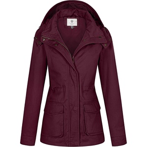 WenVen Women’s Lightweight Cotton Military Hooded Utility Jacket | Casual Removable Hooded Anorak(Deep Wine)