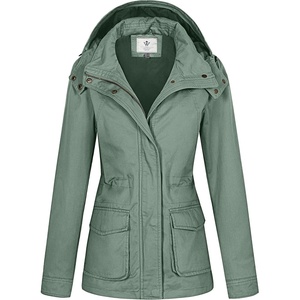 WenVen Women’s Lightweight Cotton Military Hooded Utility Jacket | Casual Removable Hooded Anorak(Green)