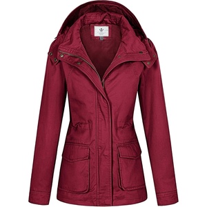 WenVen Women’s Lightweight Cotton Military Hooded Utility Jacket | Casual Removable Hooded Anorak(Red)