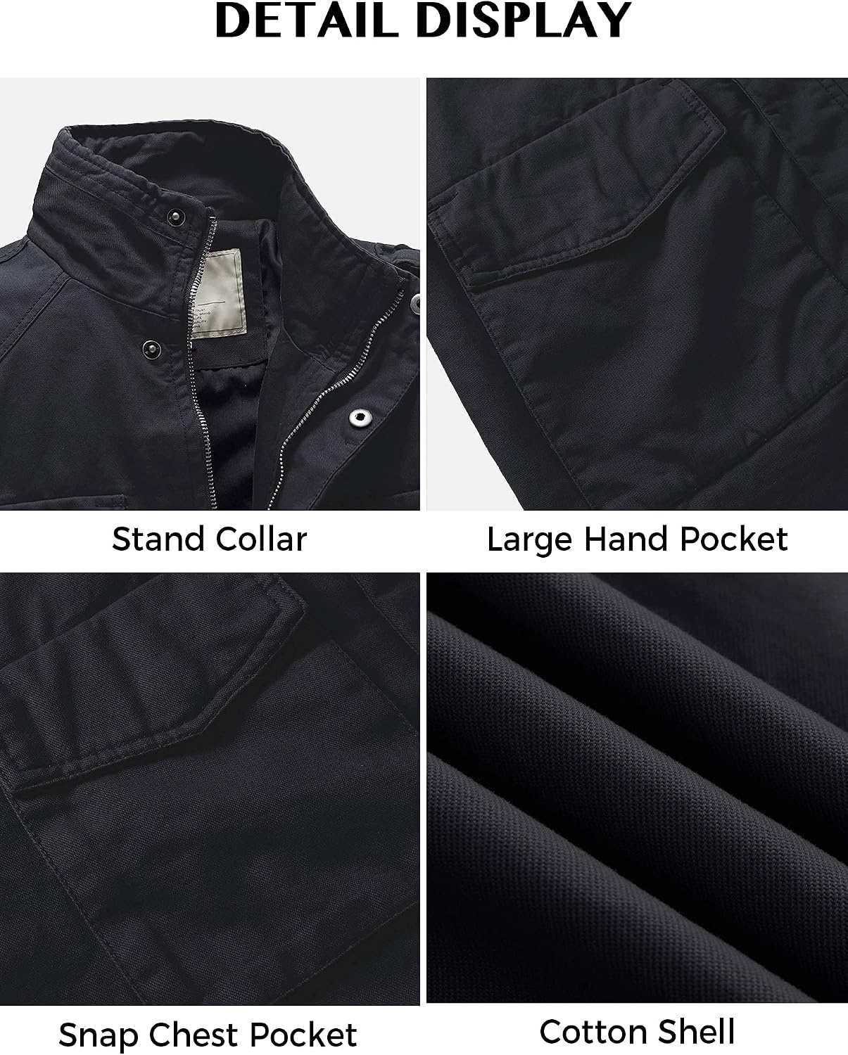 image:imageWenVen Mens Lightweight Twill Cotton Military Windbreaker Canvas Jacket Spring Casual CoatGrey