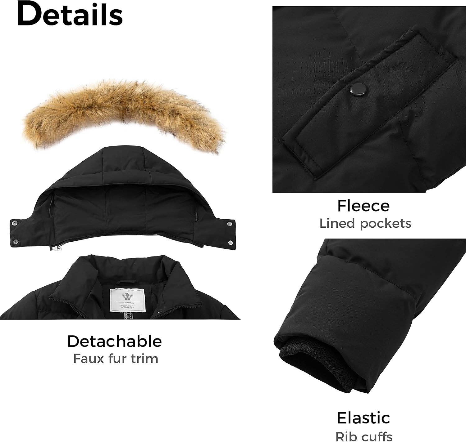 image:imageWenVen Womens Winter Thickened Long Puffer Coat Warm Parka Jacket Removable Faux Fur Hood Windproof Waterproof Plus Size AvailableBlack