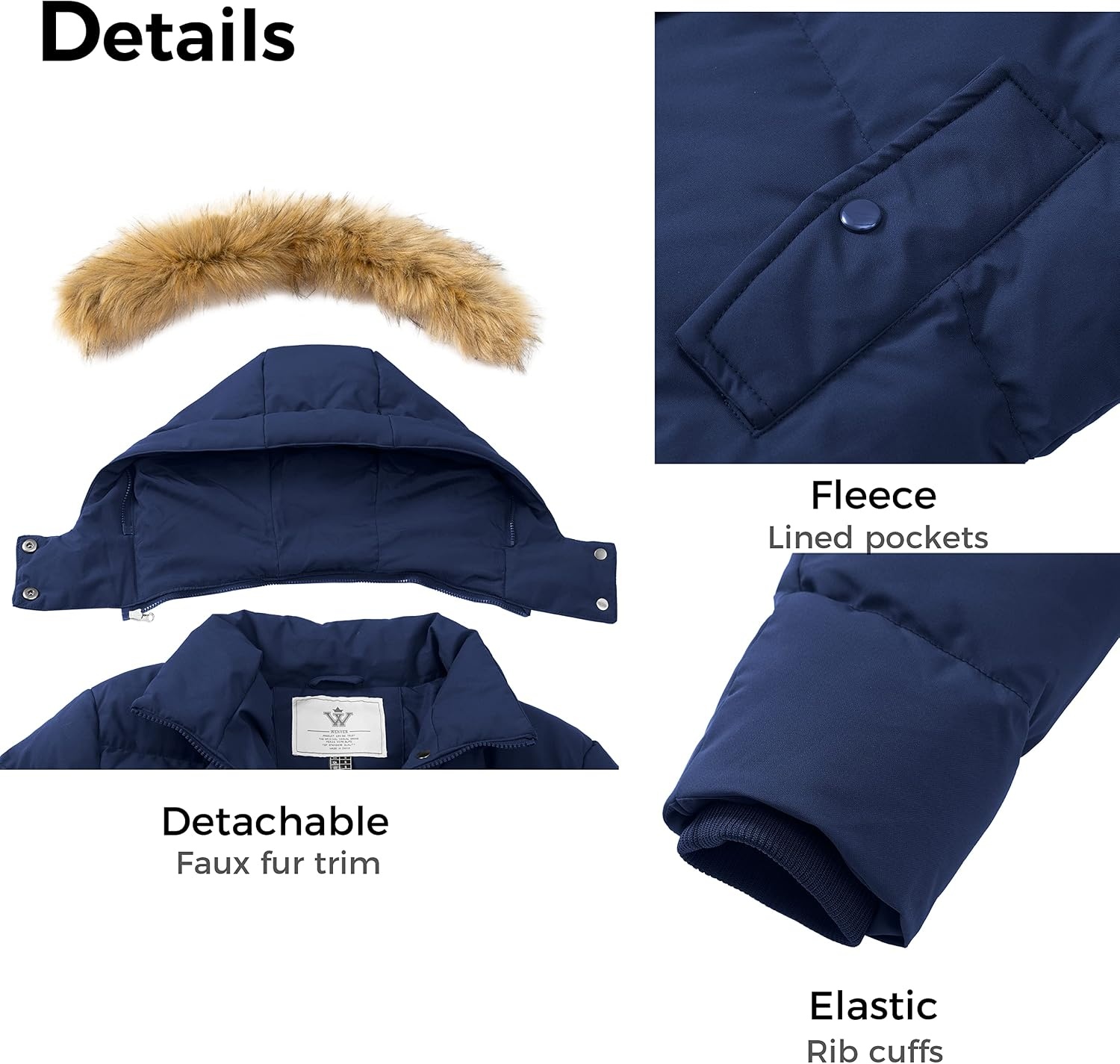 image:imageWenVen Womens Winter Thickened Long Puffer Coat Warm Parka Jacket Removable Faux Fur Hood Windproof Waterproof Plus Size AvailableBlue