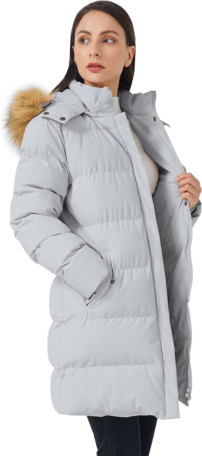 image:imageWenVen Womens Winter Thickened Long Puffer Coat Warm Parka Jacket Removable Faux Fur Hood Windproof Waterproof Plus Size AvailableGrey