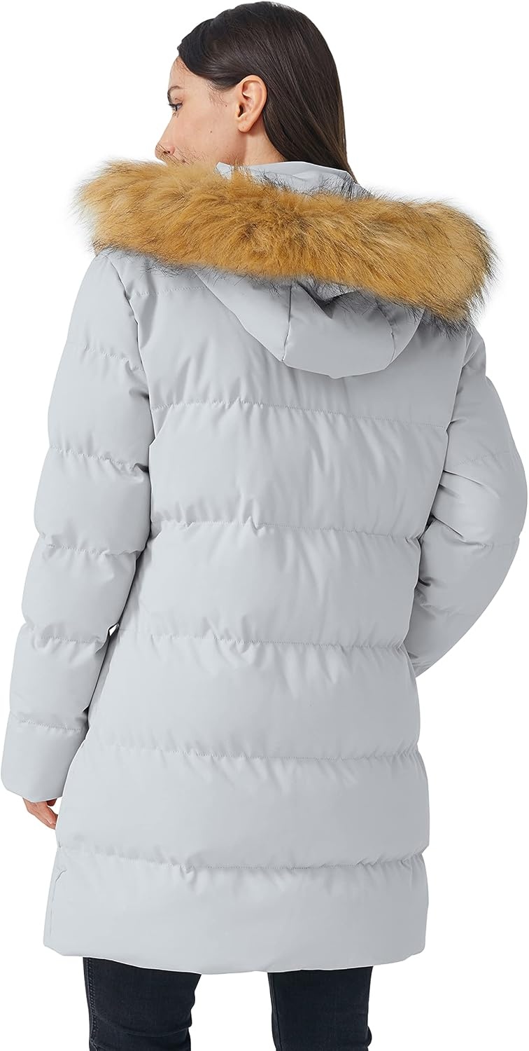 image:imageWenVen Womens Winter Thickened Long Puffer Coat Warm Parka Jacket Removable Faux Fur Hood Windproof Waterproof Plus Size AvailableGrey