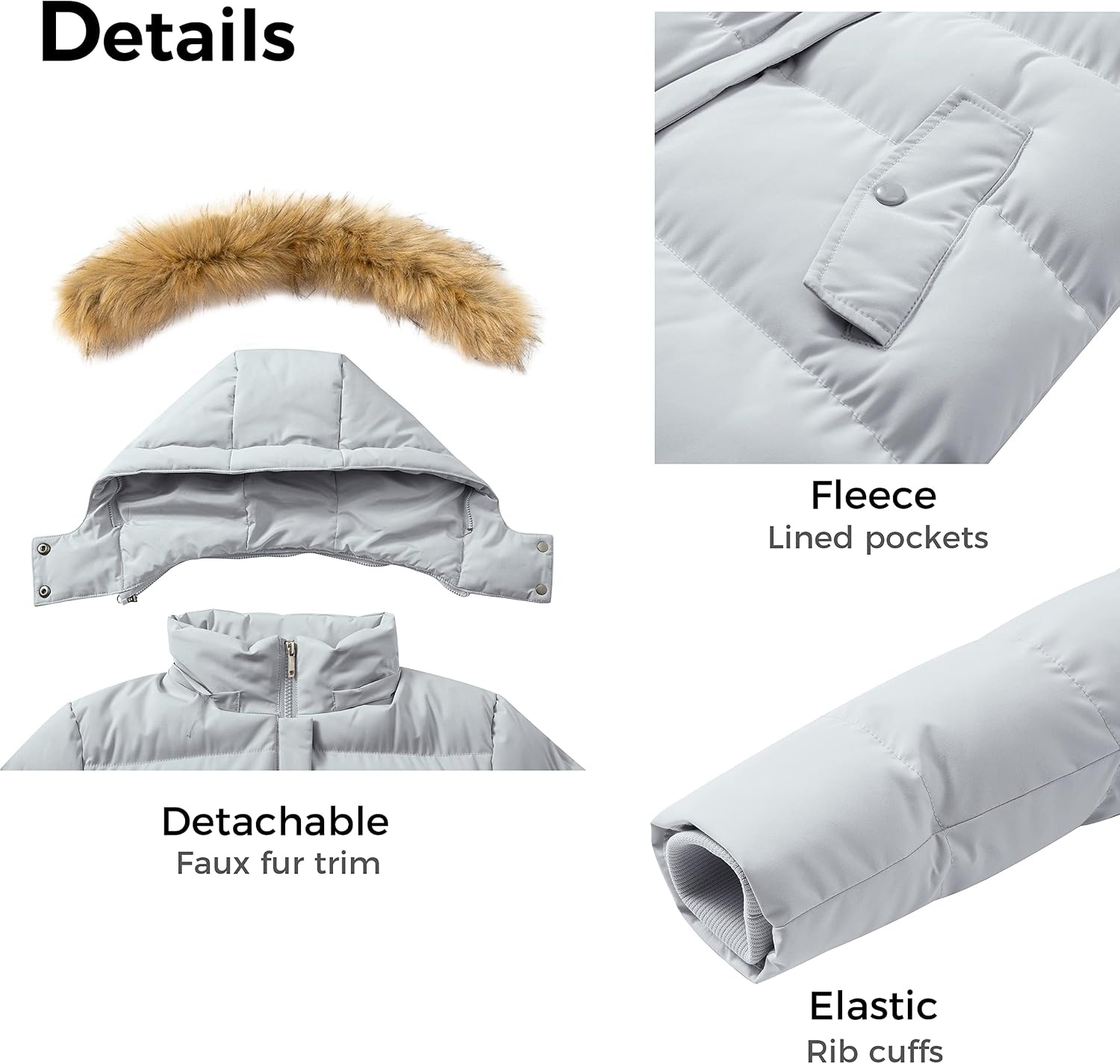 image:imageWenVen Womens Winter Thickened Long Puffer Coat Warm Parka Jacket Removable Faux Fur Hood Windproof Waterproof Plus Size AvailableGrey