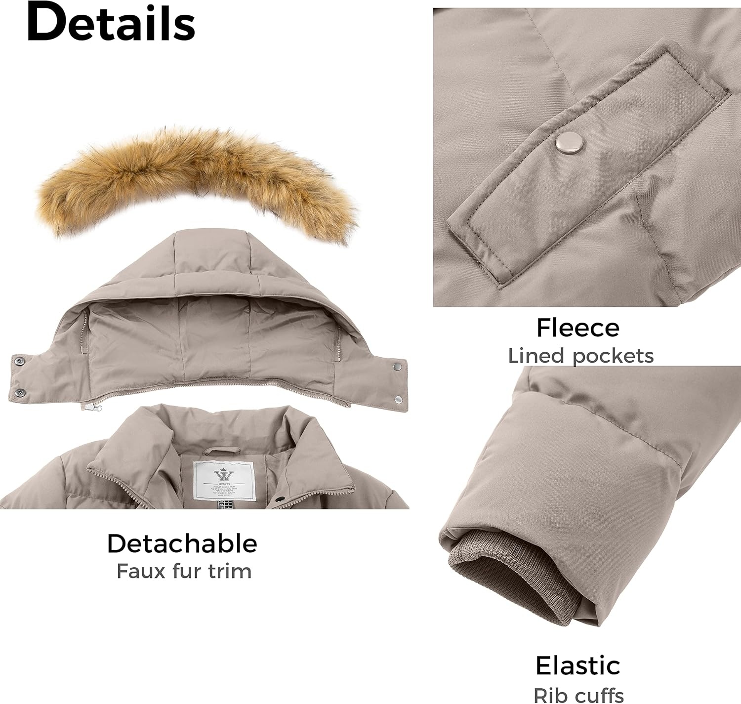 image:imageWenVen Womens Winter Thickened Long Puffer Coat Warm Parka Jacket Removable Faux Fur Hood Windproof Waterproof Plus Size AvailableKhaki