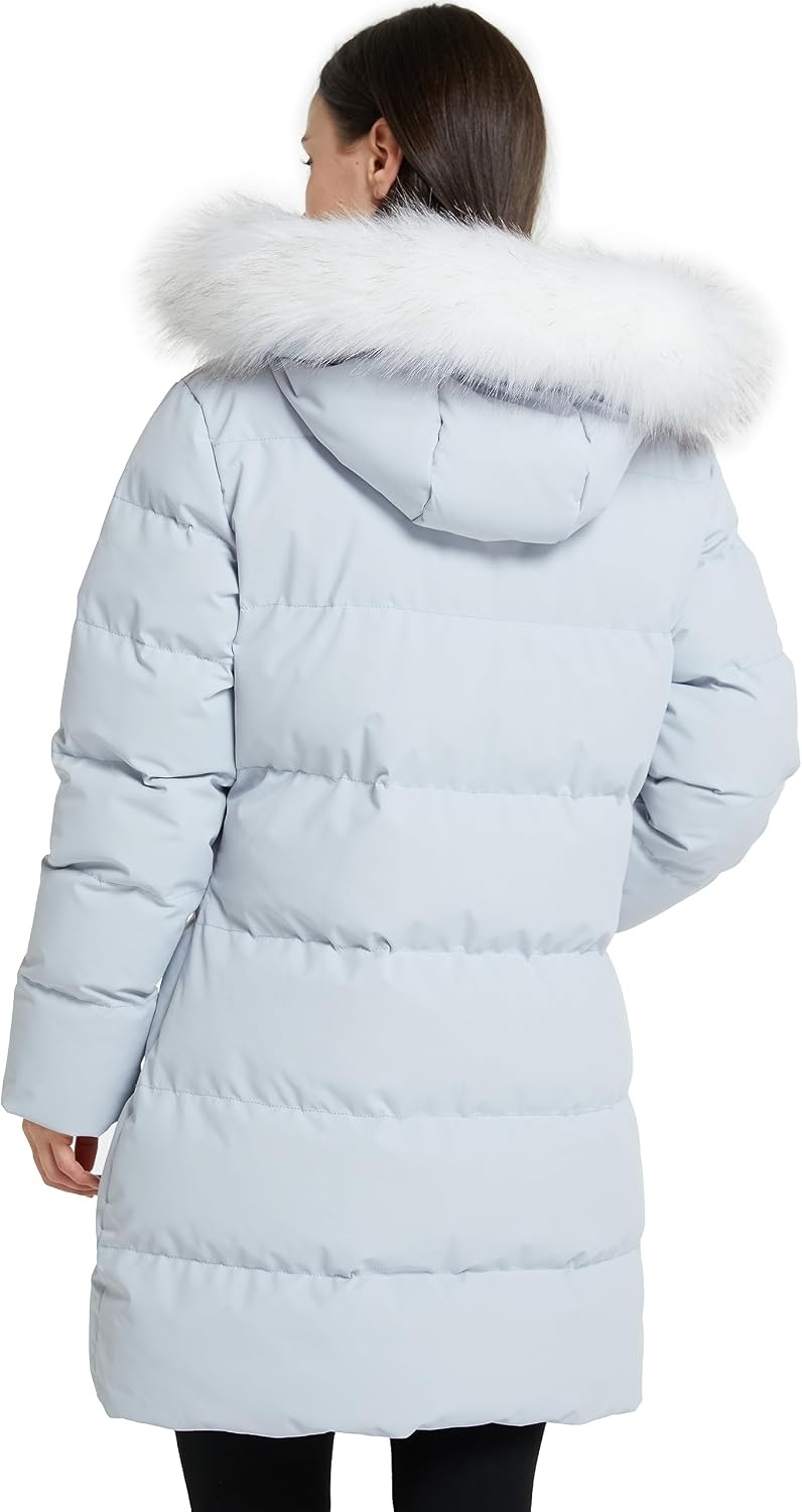 image:imageWenVen Womens Winter Thickened Long Puffer Coat Warm Parka Jacket Removable Faux Fur Hood Windproof Waterproof Plus Size AvailableLight Blue
