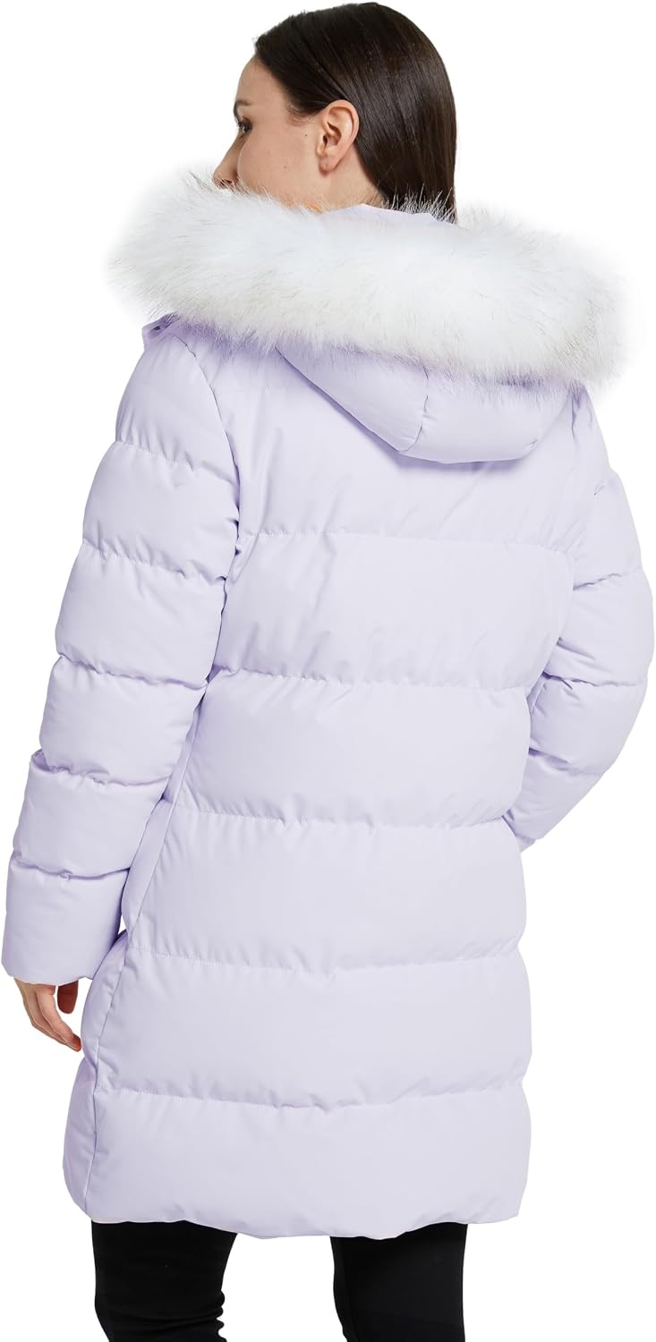 image:imageWenVen Womens Winter Thickened Long Puffer Coat Warm Parka Jacket Removable Faux Fur Hood Windproof Waterproof Plus Size AvailableLight Purple