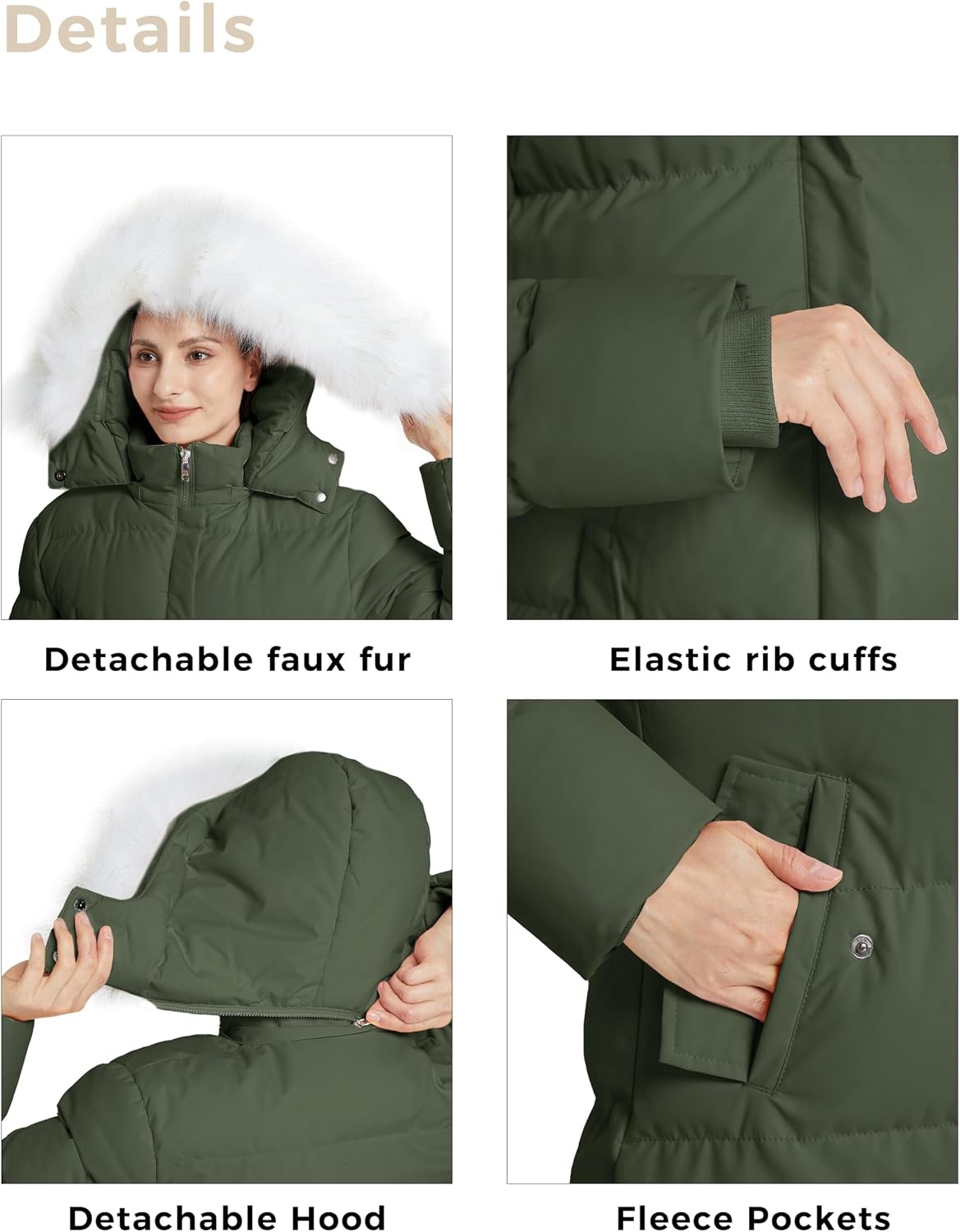 image:imageWenVen Womens Winter Thickened Long Puffer Coat Warm Parka Jacket Removable Faux Fur Hood Windproof Waterproof Plus Size AvailableOlive