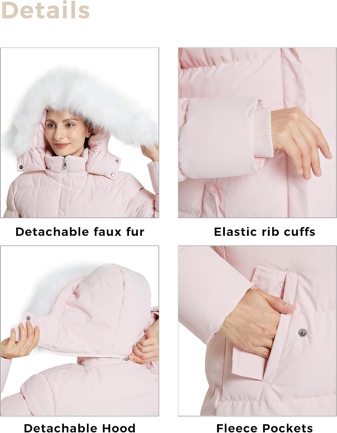 image:imageWenVen Womens Winter Thickened Long Puffer Coat Warm Parka Jacket Removable Faux Fur Hood Windproof Waterproof Plus Size AvailablePink