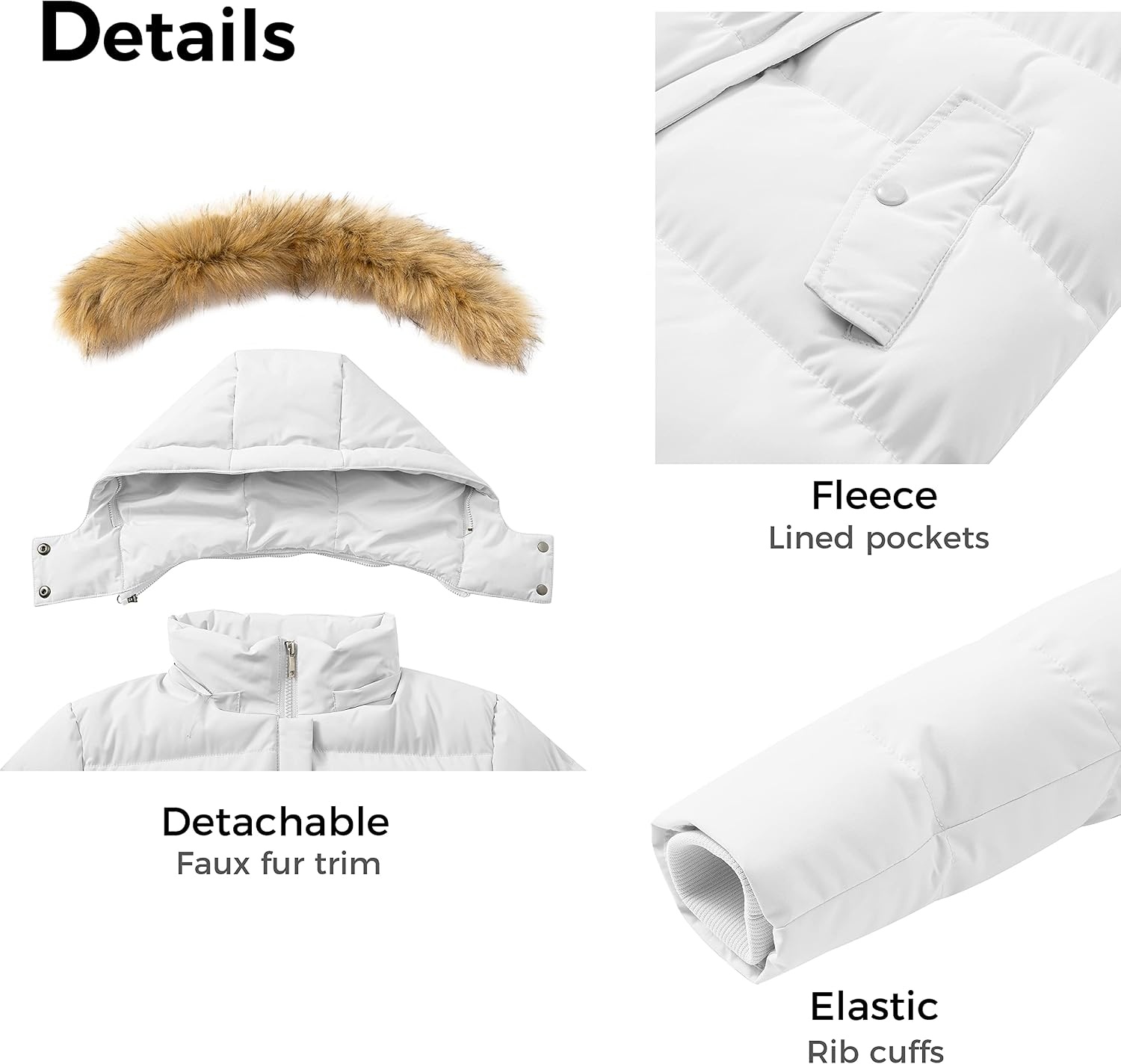 image:imageWenVen Womens Winter Thickened Long Puffer Coat Warm Parka Jacket Removable Faux Fur Hood Windproof Waterproof Plus Size AvailableWhite