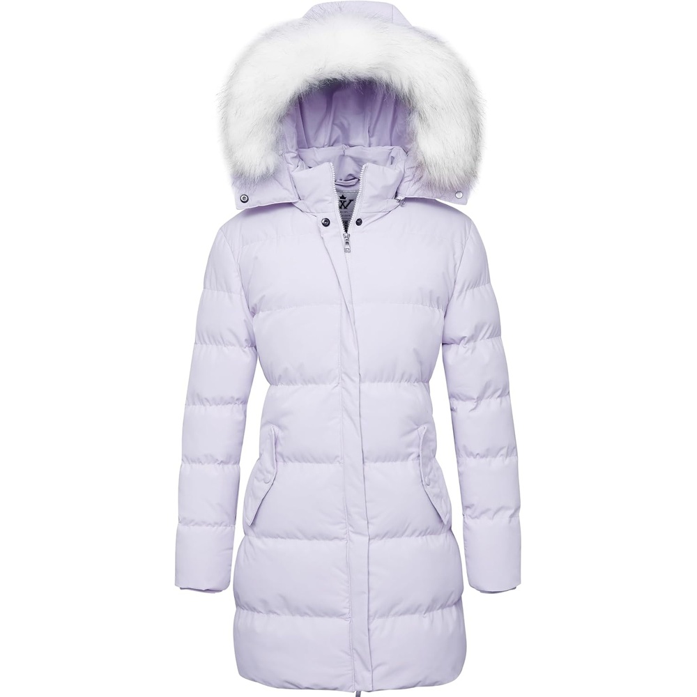 image:imageWenVen Womens Winter Thickened Long Puffer Coat Warm Parka Jacket Removable Faux Fur Hood Windproof Waterproof Plus Size AvailableLight Purple