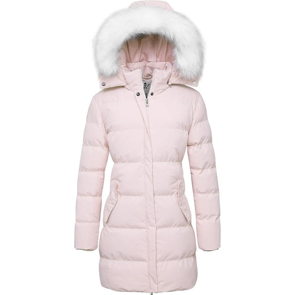image:imageWenVen Womens Winter Thickened Long Puffer Coat Warm Parka Jacket Removable Faux Fur Hood Windproof Waterproof Plus Size AvailablePink