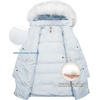 WenVen Women’s Winter Thickened Long Puffer Coat Warm Parka Jacket | Removable Faux Fur Hood, Windproof Waterproof, Plus Size Available(Light Blue)