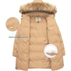 WenVen Women’s Winter Thickened Long Puffer Coat Warm Parka Jacket | Removable Faux Fur Hood, Windproof Waterproof, Plus Size Available(Light Tan)