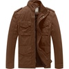 WenVen Men’s Lightweight Twill Cotton Military Windbreaker Canvas Jacket | Spring Casual Coat(Coffee)