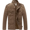 WenVen Men’s Lightweight Twill Cotton Military Windbreaker Canvas Jacket | Spring Casual Coat(Khaki)
