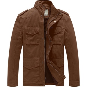 WenVen Men’s Lightweight Twill Cotton Military Windbreaker Canvas Jacket | Spring Casual Coat(Coffee)