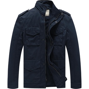 WenVen Men’s Lightweight Twill Cotton Military Windbreaker Canvas Jacket | Spring Casual Coat(Navy)
