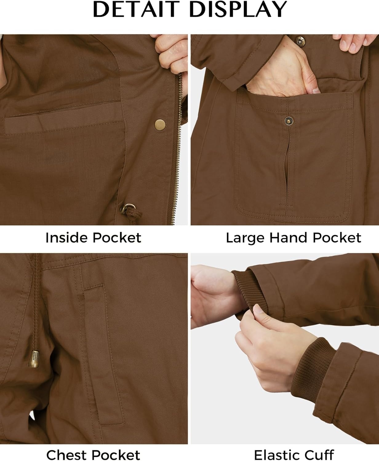 image:imageWenVen Womens Cotton Military Jacket Lightweight Casual Anorak CoatCoffee