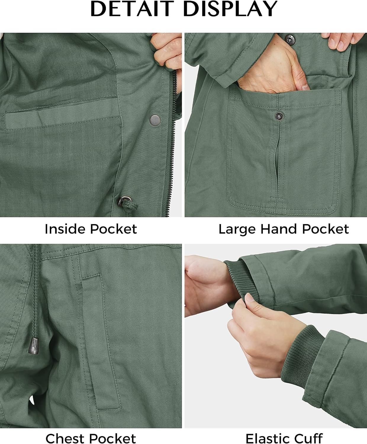 image:imageWenVen Womens Cotton Military Jacket Lightweight Casual Anorak CoatGreen
