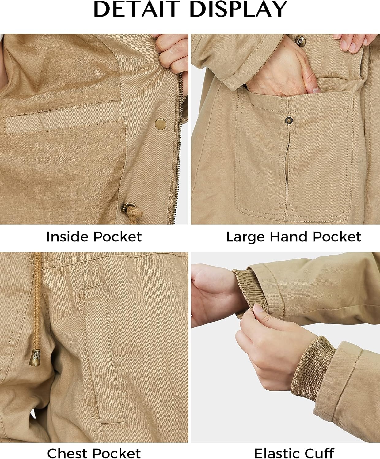 image:imageWenVen Womens Cotton Military Jacket Lightweight Casual Anorak CoatKhaki