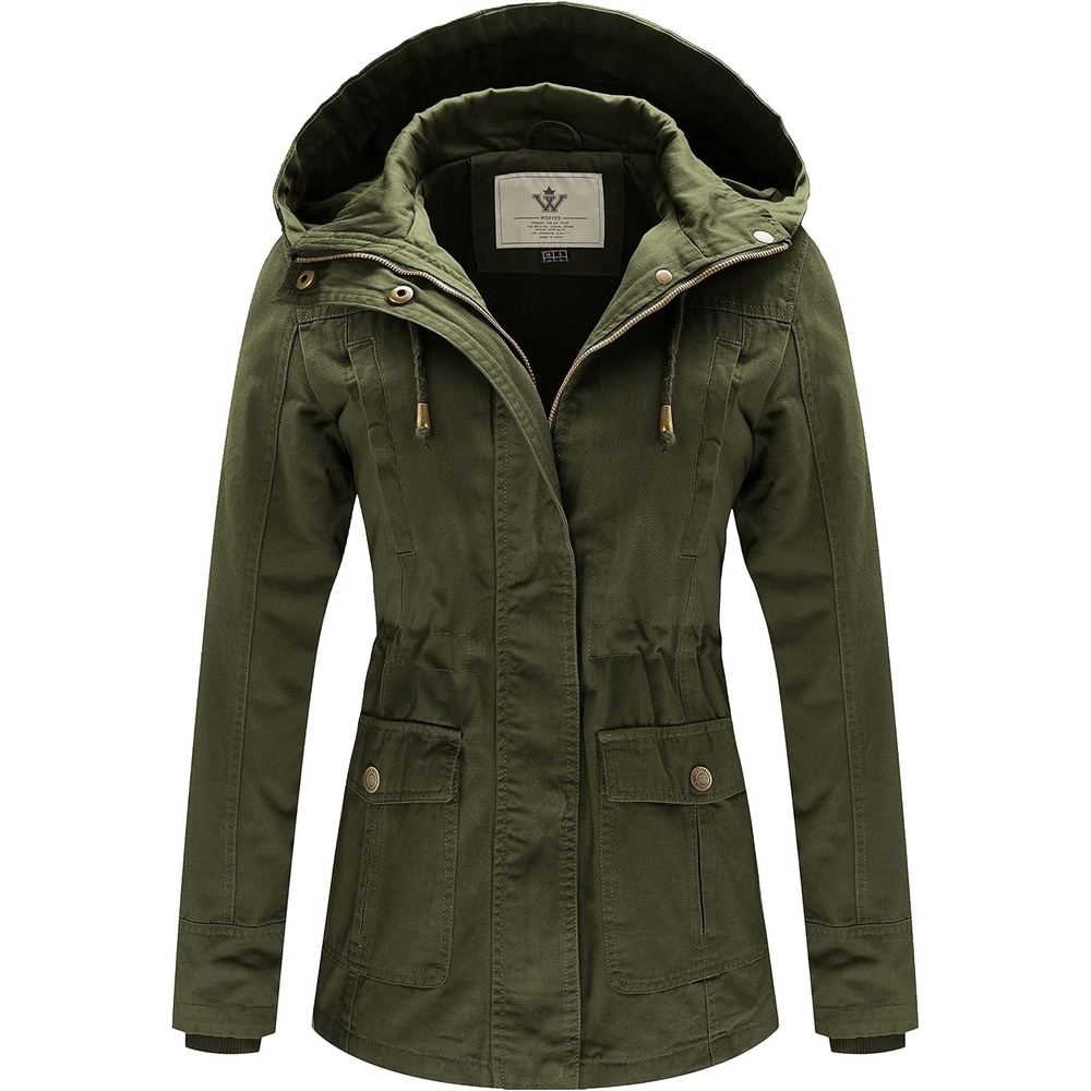 image:imageWenVen Womens Cotton Military Jacket Lightweight Casual Anorak CoatArmy Green