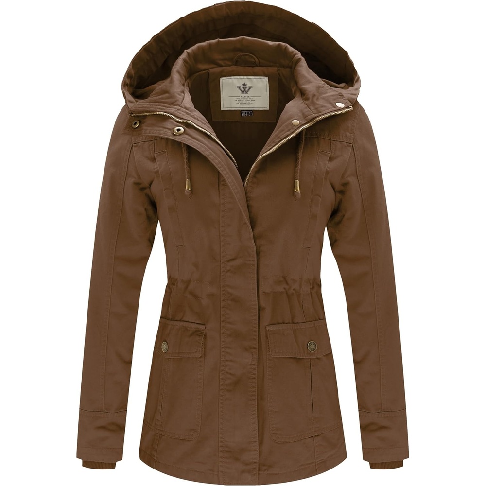 image:imageWenVen Womens Cotton Military Jacket Lightweight Casual Anorak CoatCoffee
