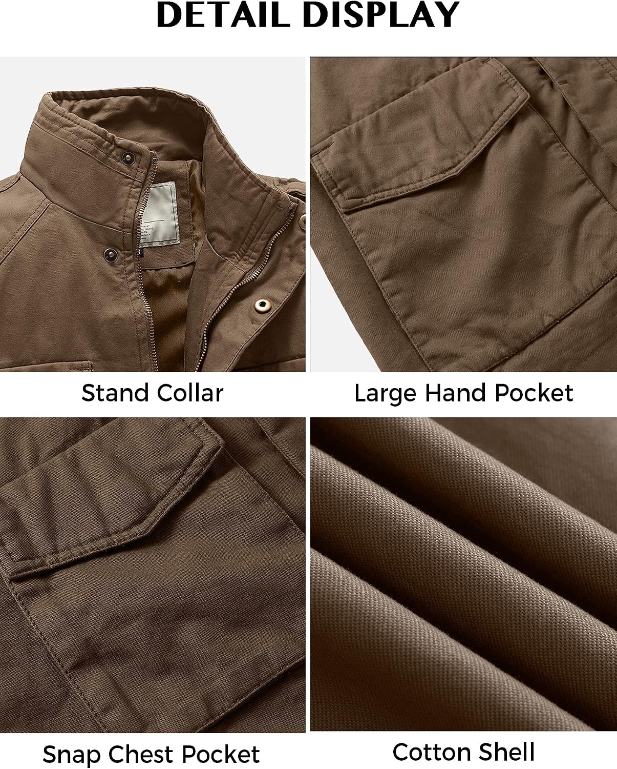 image:imageWenVen Mens Lightweight Twill Cotton Military Windbreaker Canvas JacketKhaki
