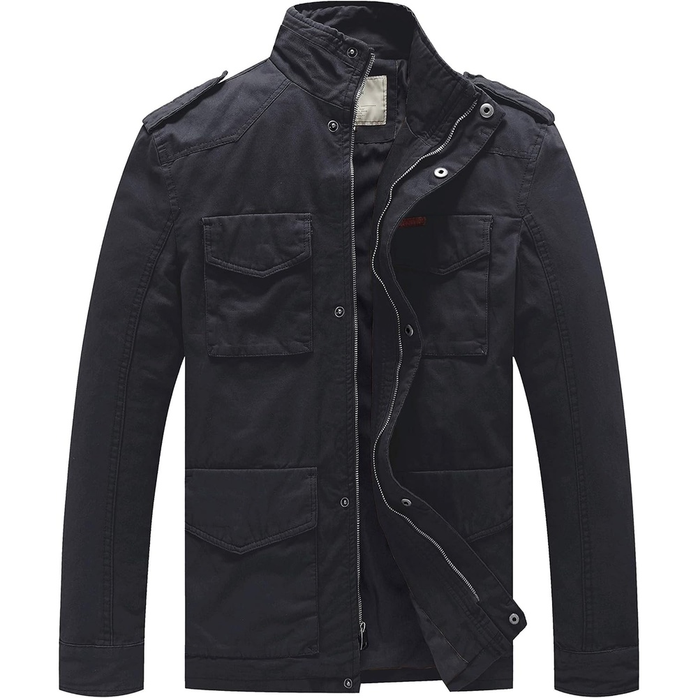 image:imageWenVen Mens Lightweight Twill Cotton Military Windbreaker Canvas JacketGrey
