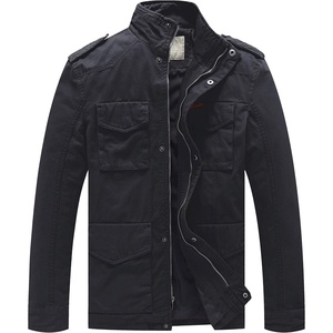 WenVen Men’s Lightweight Twill Cotton Military Windbreaker Canvas Jacket(Grey)