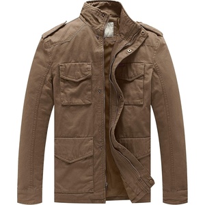 WenVen Men’s Lightweight Twill Cotton Military Windbreaker Canvas Jacket(Khaki)