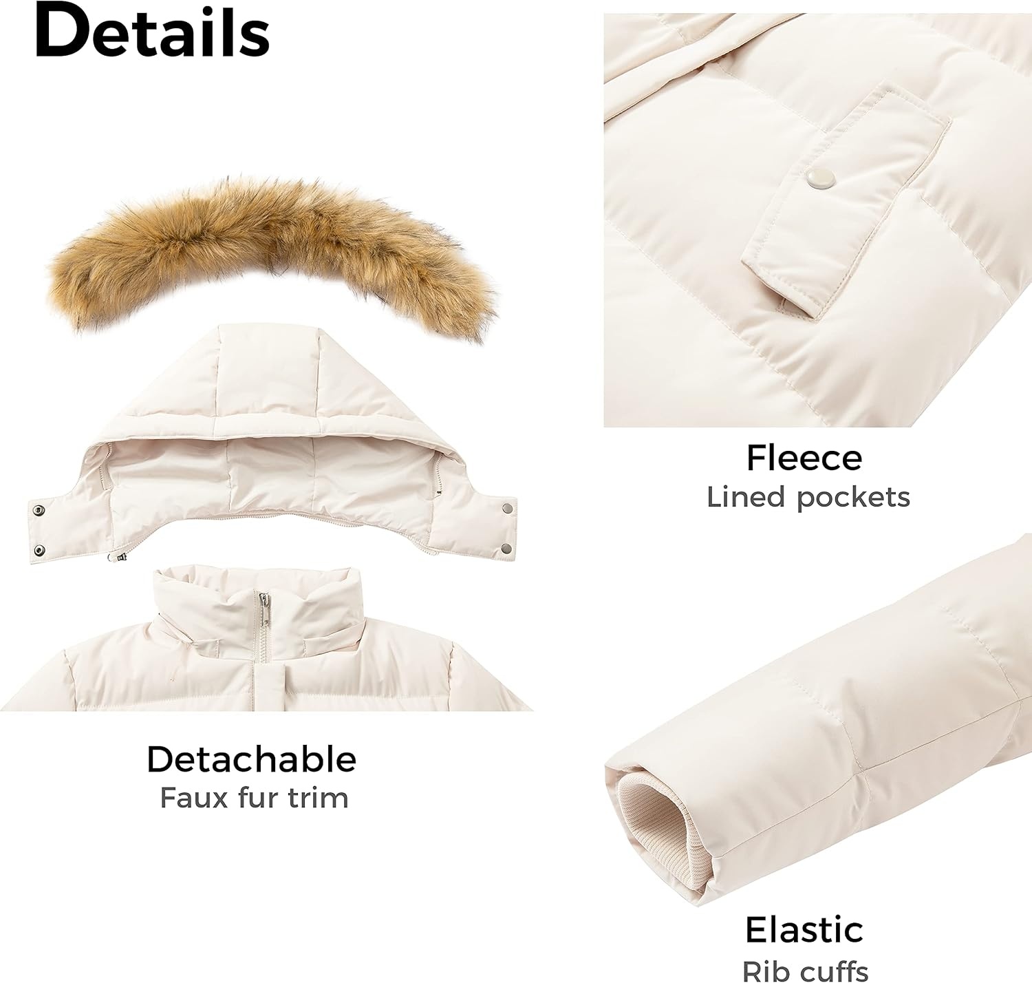 image:imageWenVen Womens Winter Thickened Long Puffer Coat Warm Parka JacketBeige