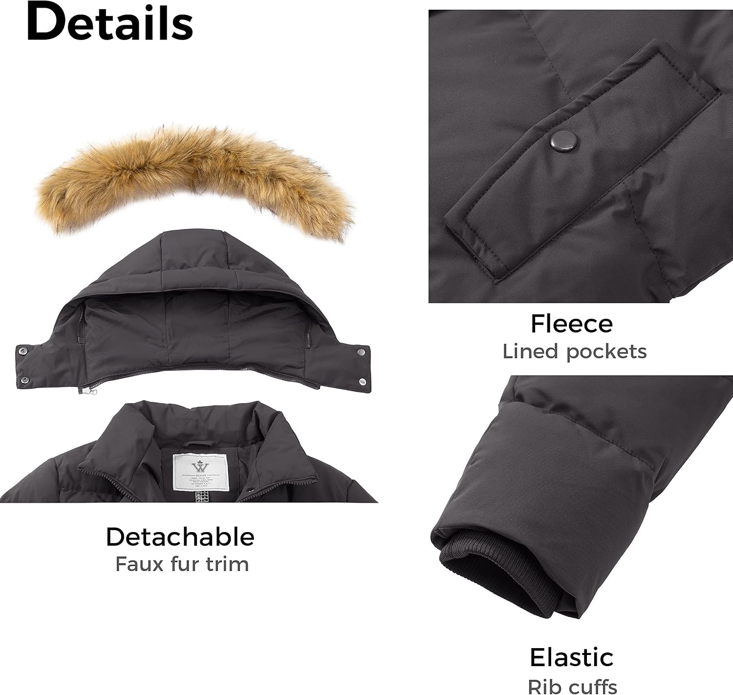 image:imageWenVen Womens Winter Thickened Long Puffer Coat Warm Parka JacketCharcoal