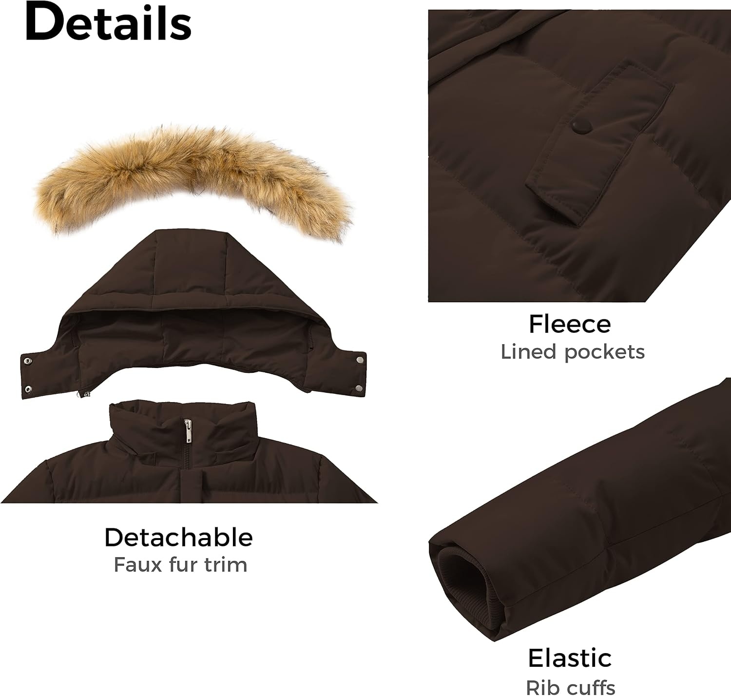 image:imageWenVen Womens Winter Thickened Long Puffer Coat Warm Parka JacketCoffee